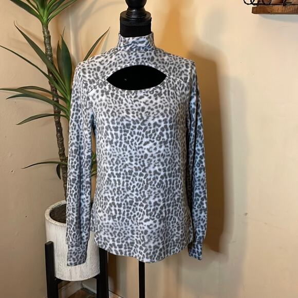 Another Reason Leopard Print Cut-Out Mock Neck top - Picture 1 of 8